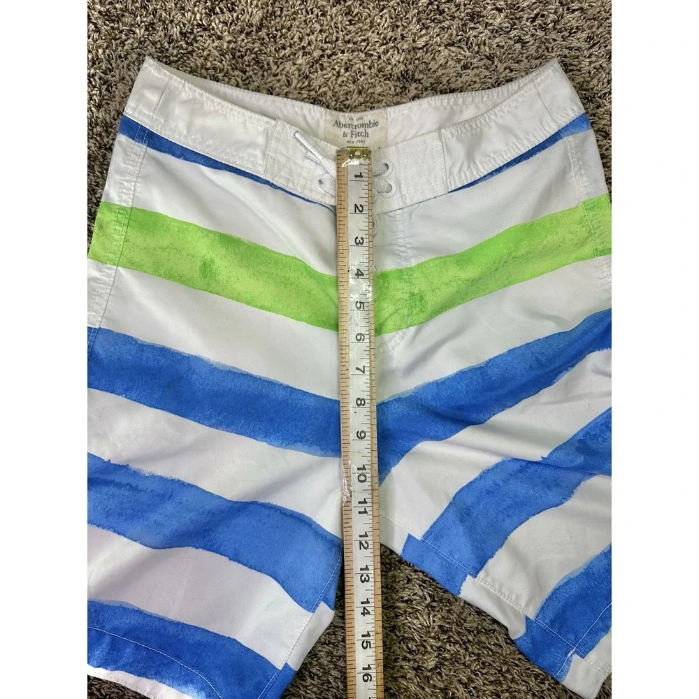 Abercrombie & Fitch Men's Size Small Blue Green White Striped Swim Board Shorts